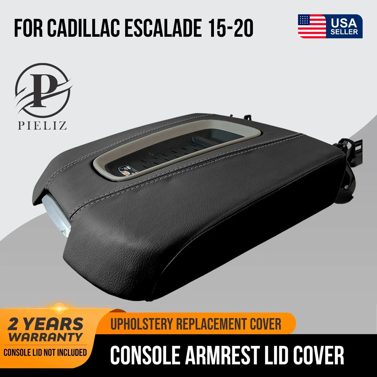 Leather Console Armrest Cover for Cadillac Escalade (2015–2020) Gray Stitch