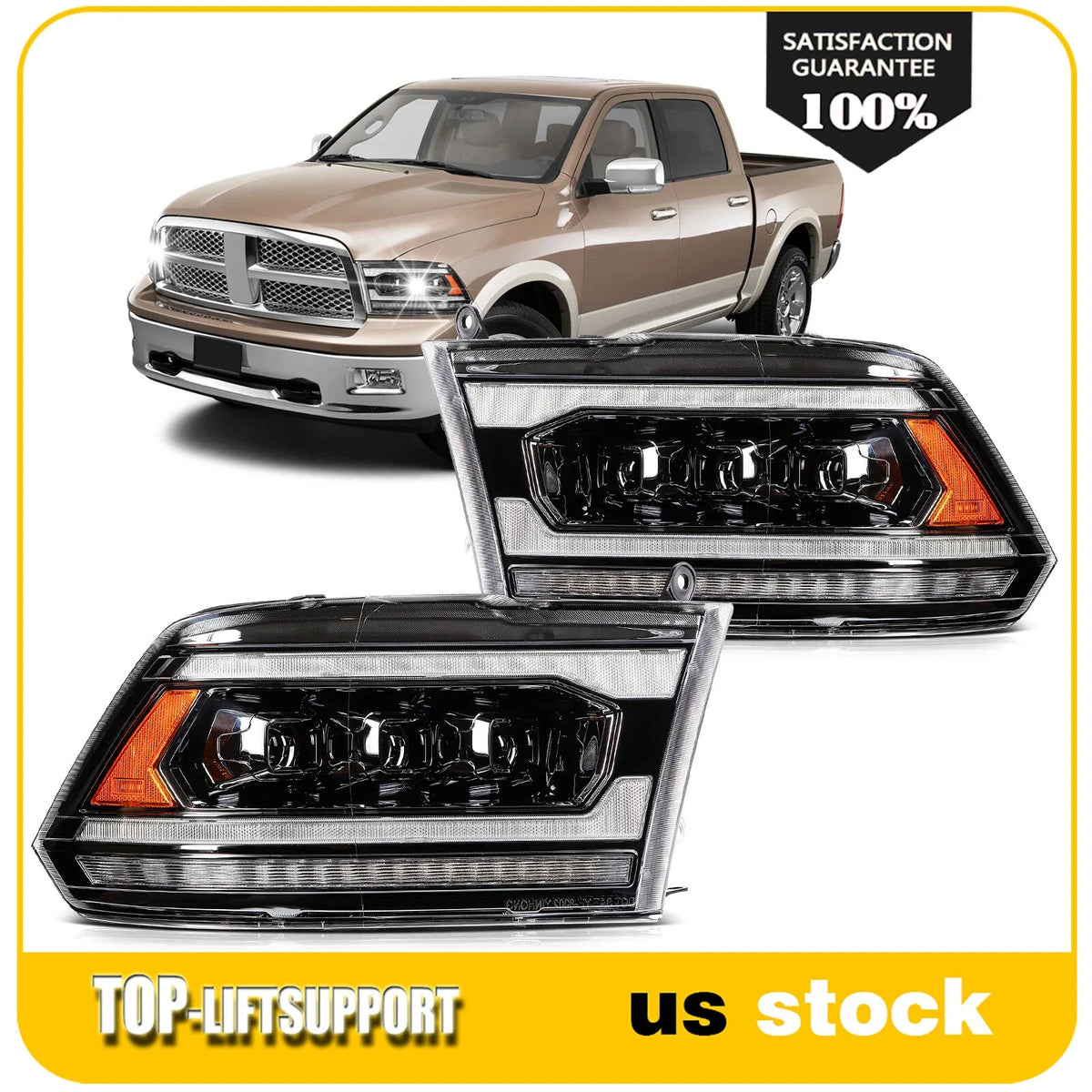 LED Headlight Assembly Pair for Dodge Ram 1500 2500 3500 (2009–2018)