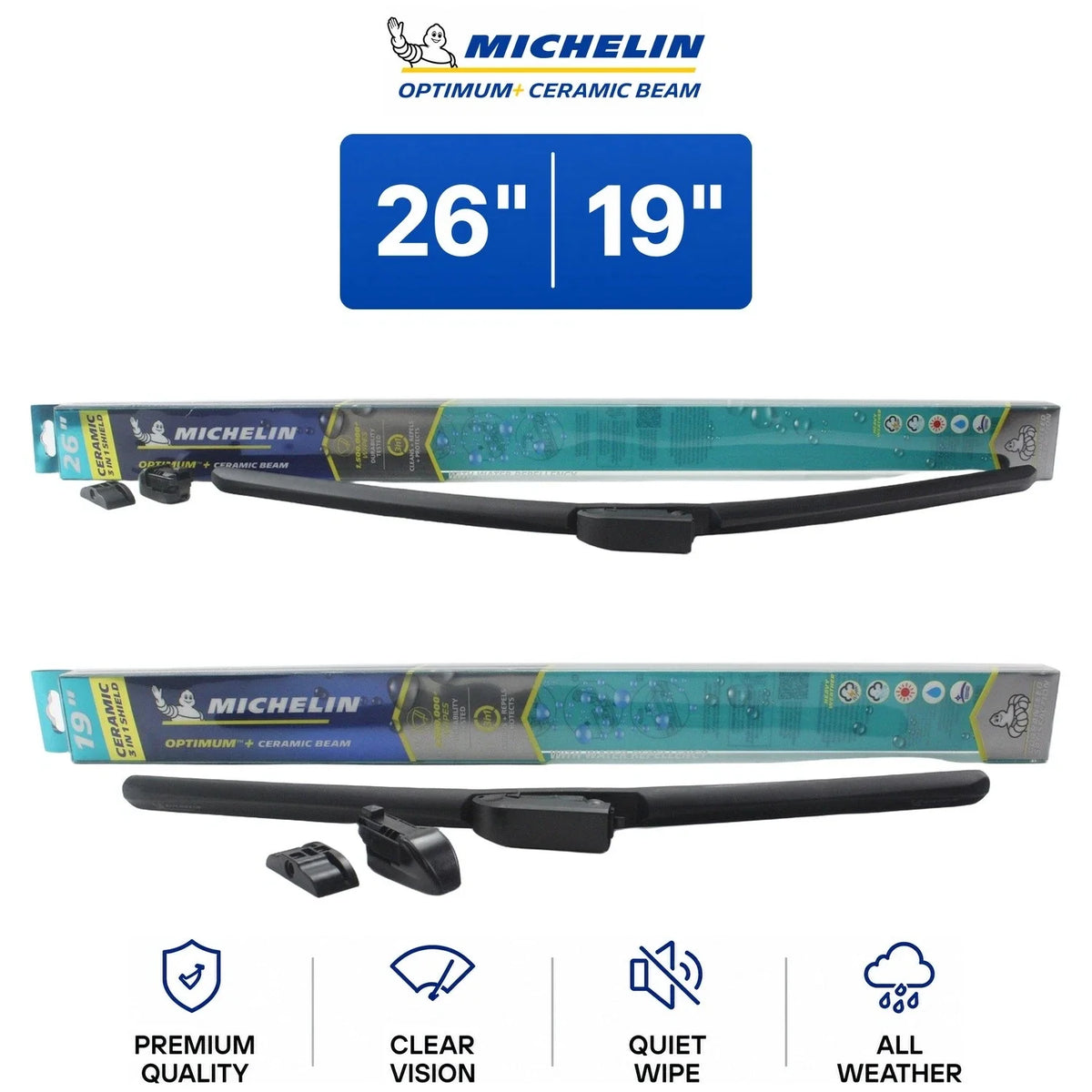 2X Michelin Optimum+ Wiper Blades 26"/19" for Audi A3 Quattro 2015-2020