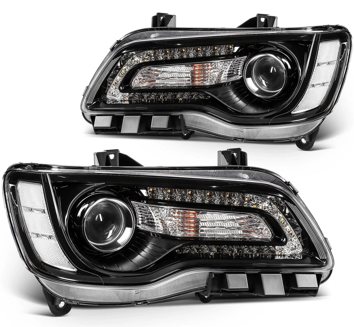2X Headlights with Bulbs for Chrysler 300 (2015–2023) Black