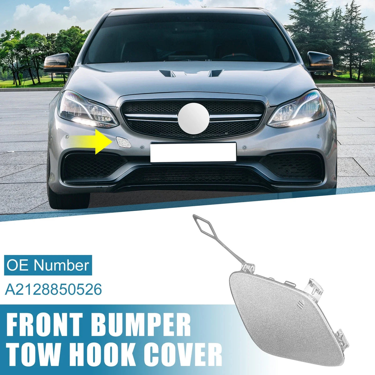 Tow Hook Cover for Mercedes-Benz E250 (2014–2015) Silver Tone