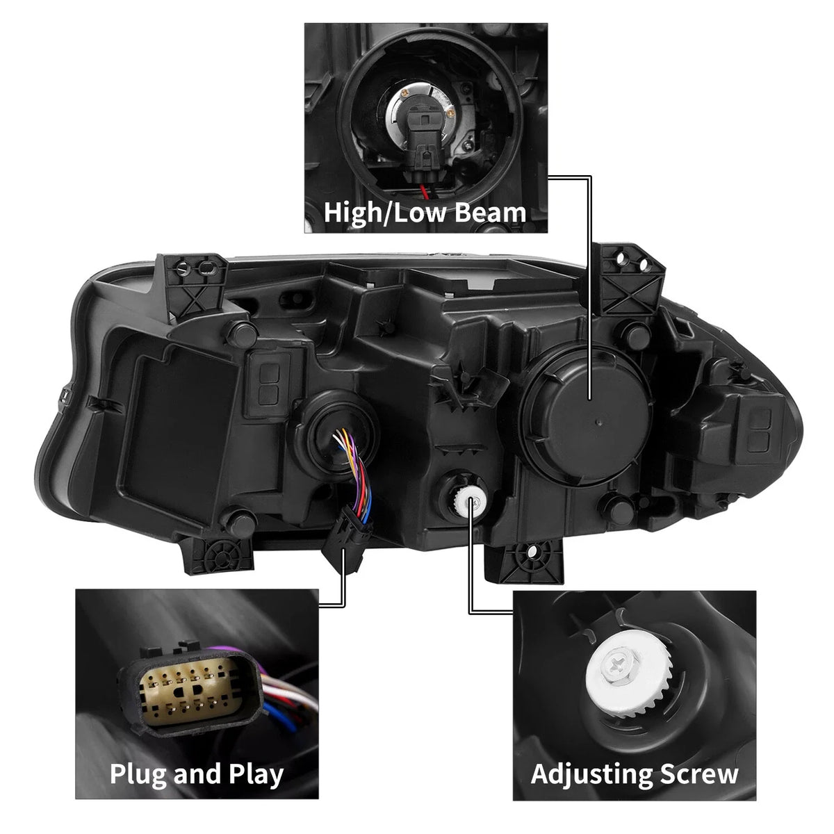 Projector Headlights with Halogen LED DRL for 2015-2022 Dodge Charger