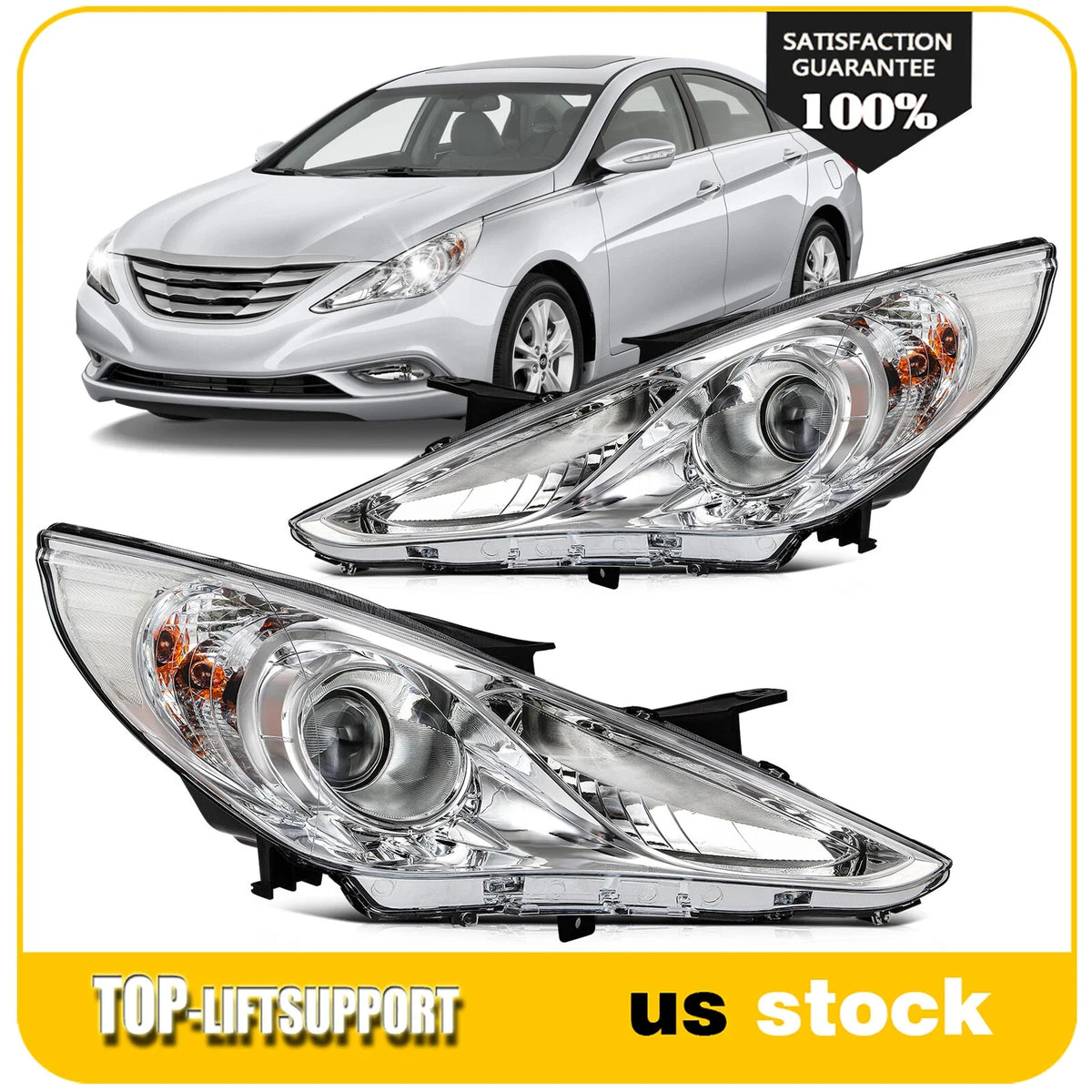 Headlight Assembly for Hyundai Sonata (2011–2014) Chrome Housing Pair