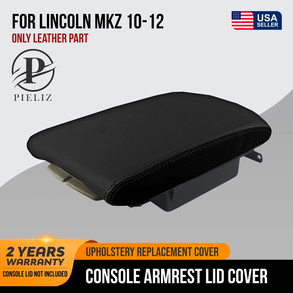 Center Console Armrest Cover for Lincoln MKZ (2010–2012) Black PVC Leather