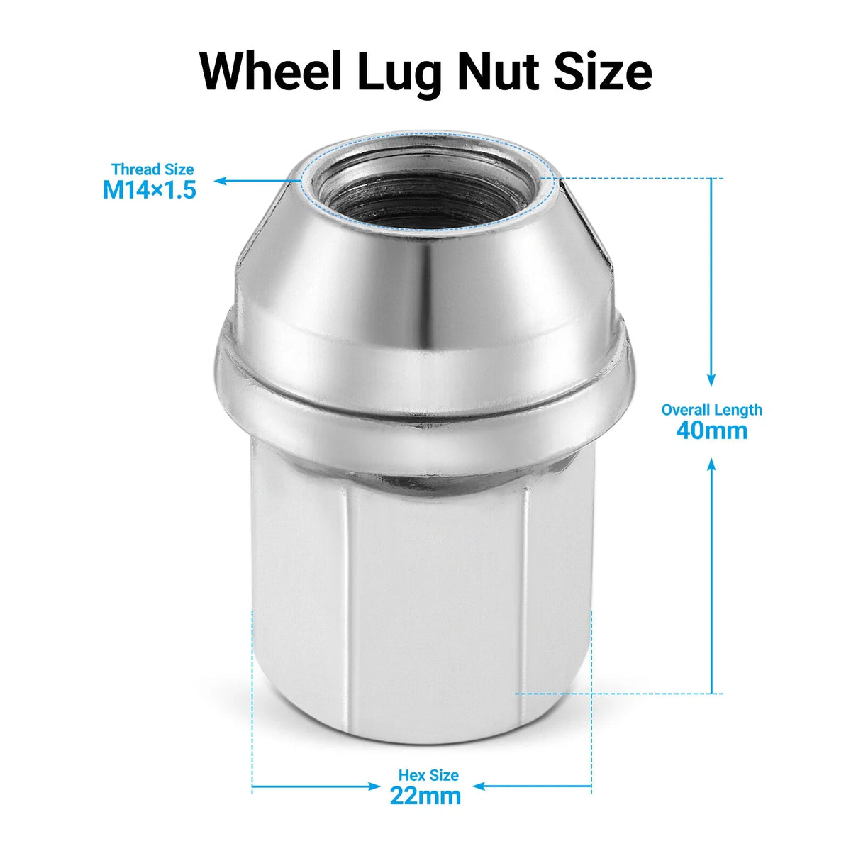 Set of 24 Chrome Acorn Lug Nuts M14x1.5