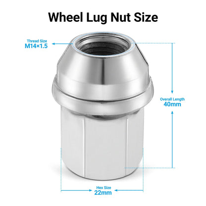 Set of 24 Chrome Acorn Lug Nuts M14x1.5