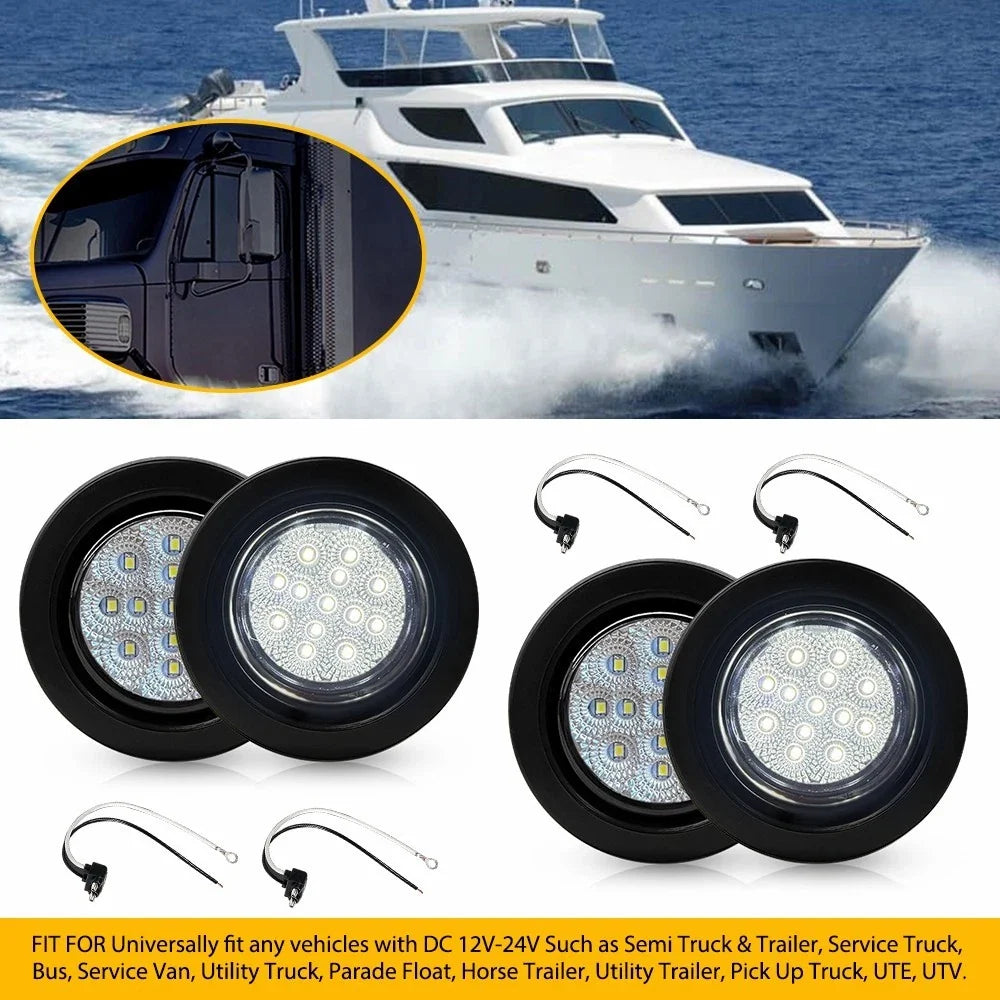 4-Pack of 2.5" Clear Cover White LED Side Marker Lights for Truck Trailer