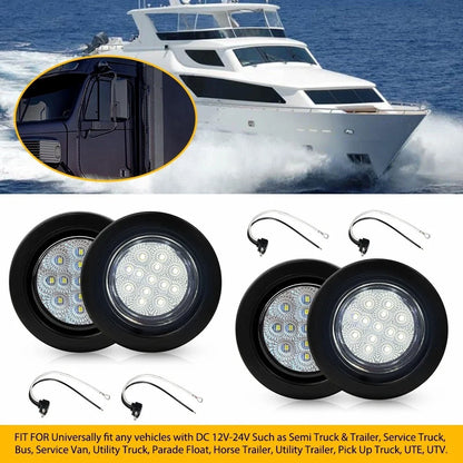 4-Pack of 2.5" Clear Cover White LED Side Marker Lights for Truck Trailer