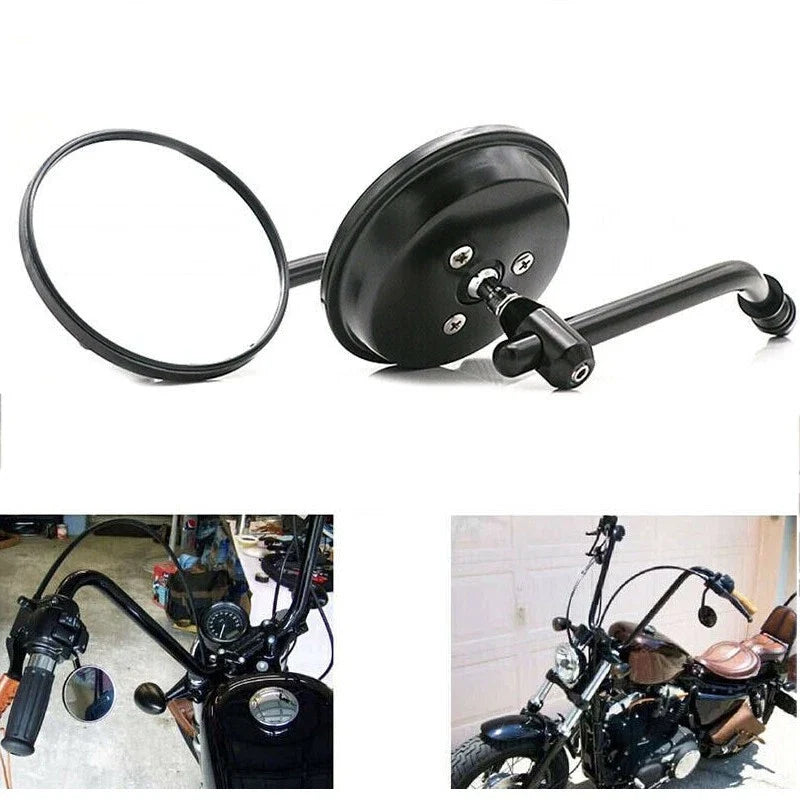 Round Black Side Rear View Mirrors for Harley Davidson (8mm)