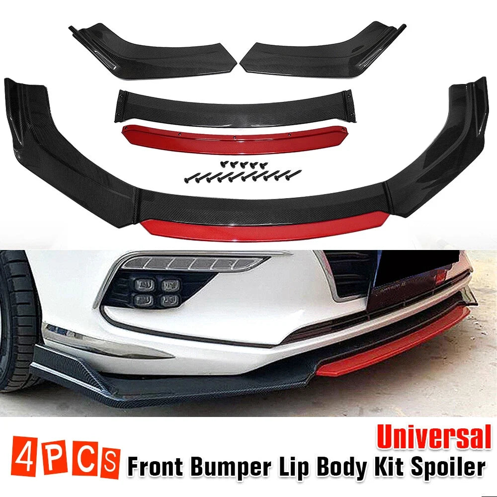 Carbon Fiber Look Front Bumper Lip Splitter Spoiler Body Kit for Universal Car