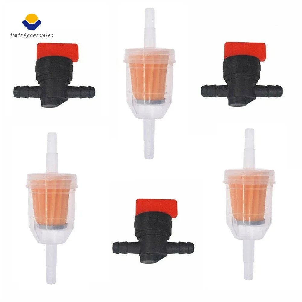 Set of 3 Inline Fuel Gas Filter Shut Off Valve 1/4" for Lawn Mower