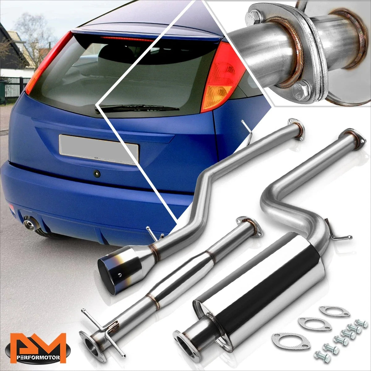 4.5" Muffler Catback Exhaust with Burnt Tip for 2000-2004 Ford Focus
