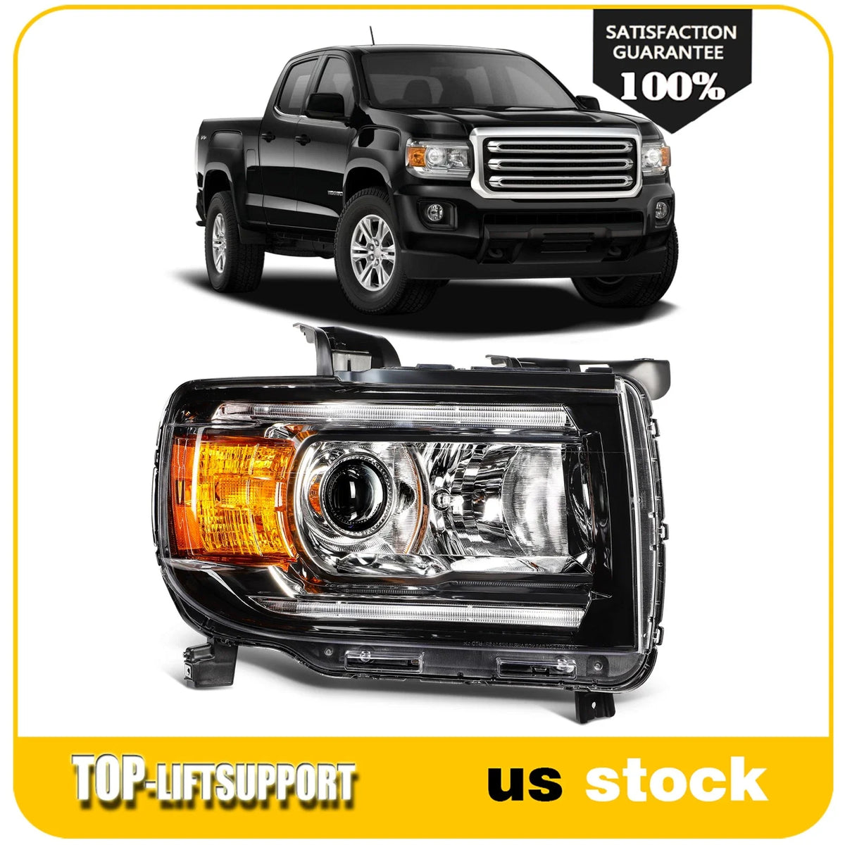 Right Passenger Headlight for GMC Canyon (2015–2022) Black Housing
