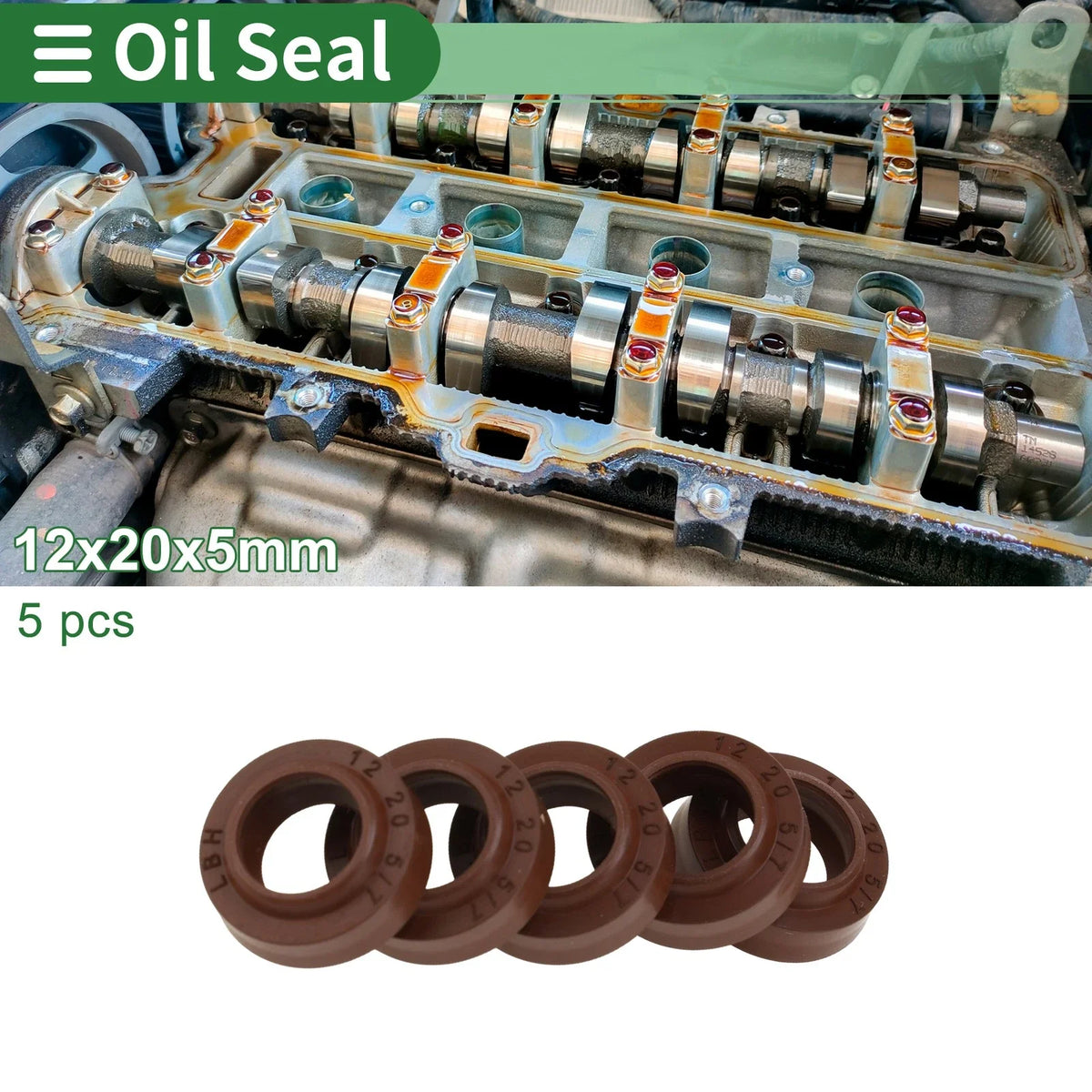 Set of 5 Oil Seal Rotary Shaft Seal FKM Rubber 12x20x5mm