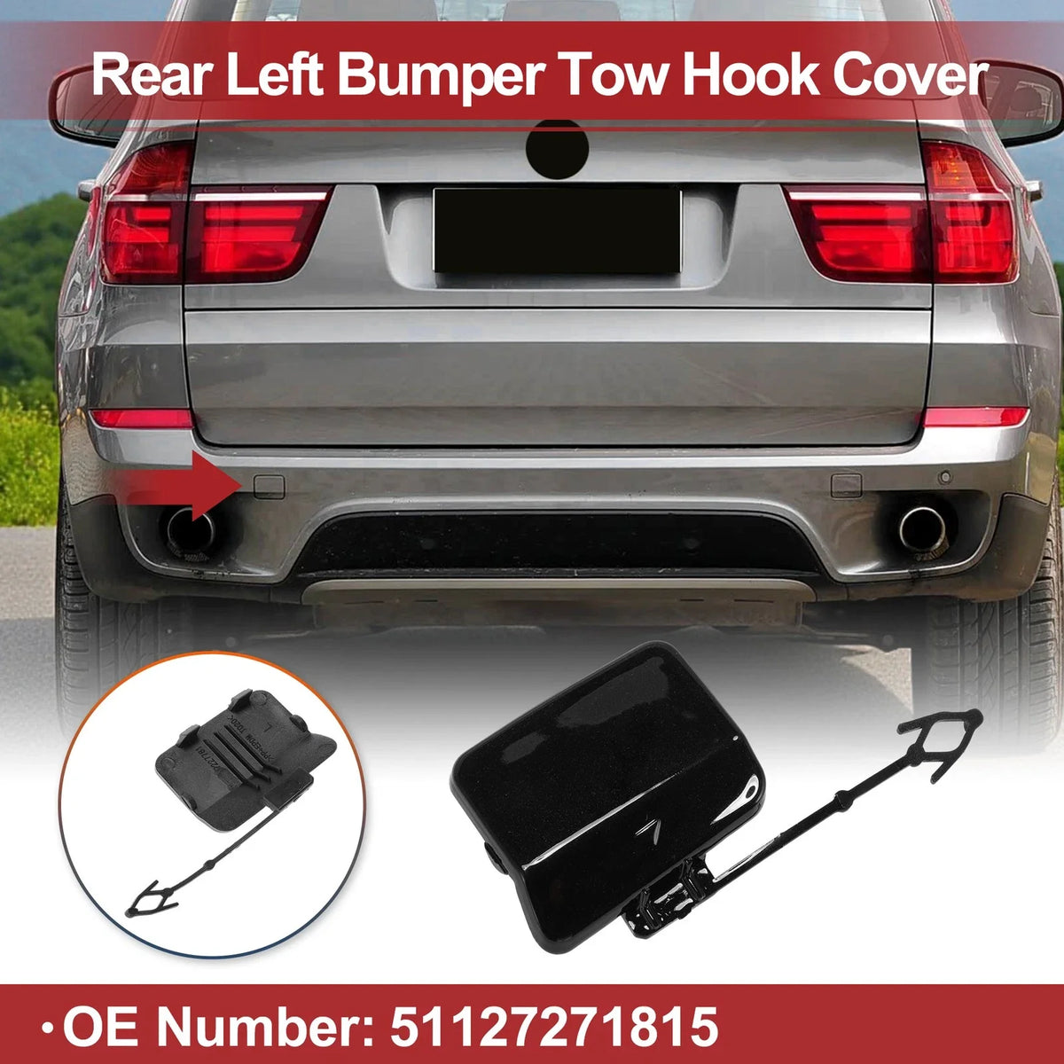 Tow Hook Cover Cap for BMW X5 E70 (2011–2013) No. 51127271815 Black