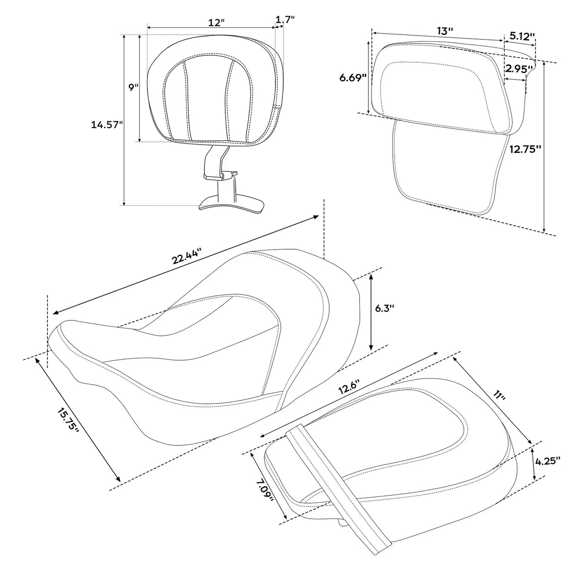 Driver & Passenger Seats Backrest Pad - Harley CVO Road Glide 2014-2023