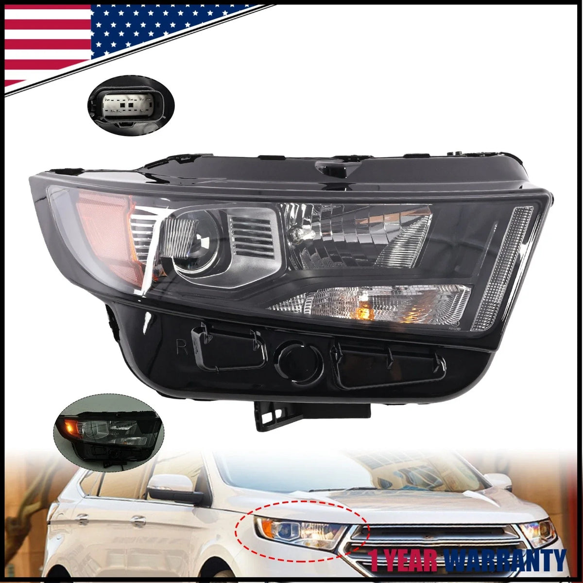Head Lamp Passenger Side Headlight with Bulb for Ford Edge (2015–2018)