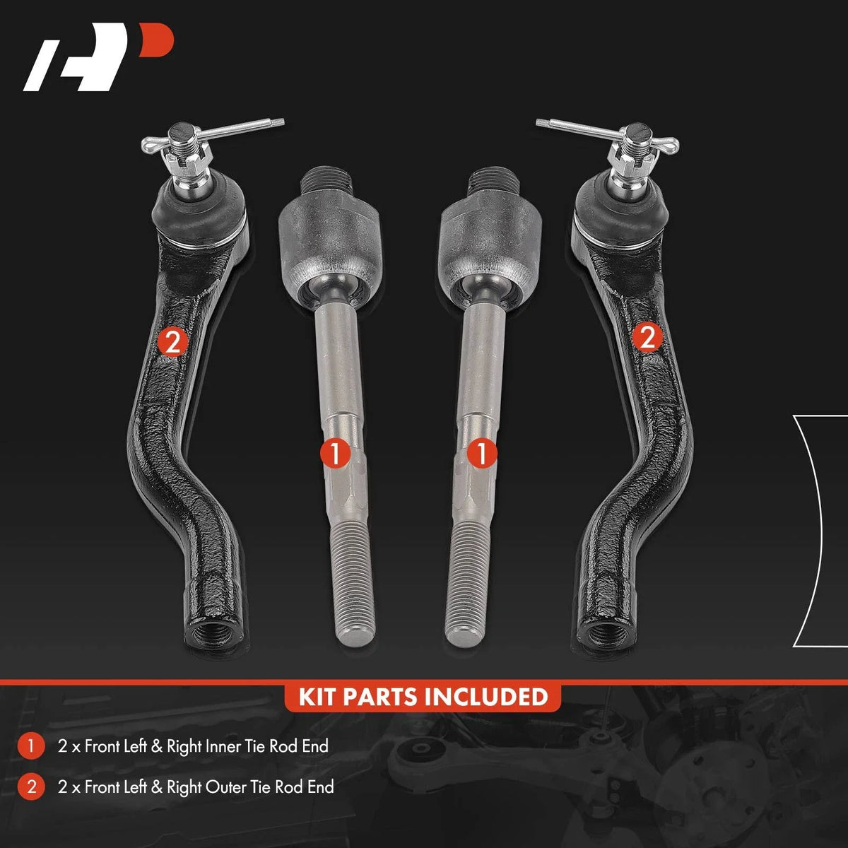 4-Piece Set of Inner & Outer Tie Rod Ends for Honda Accord 2013-2017