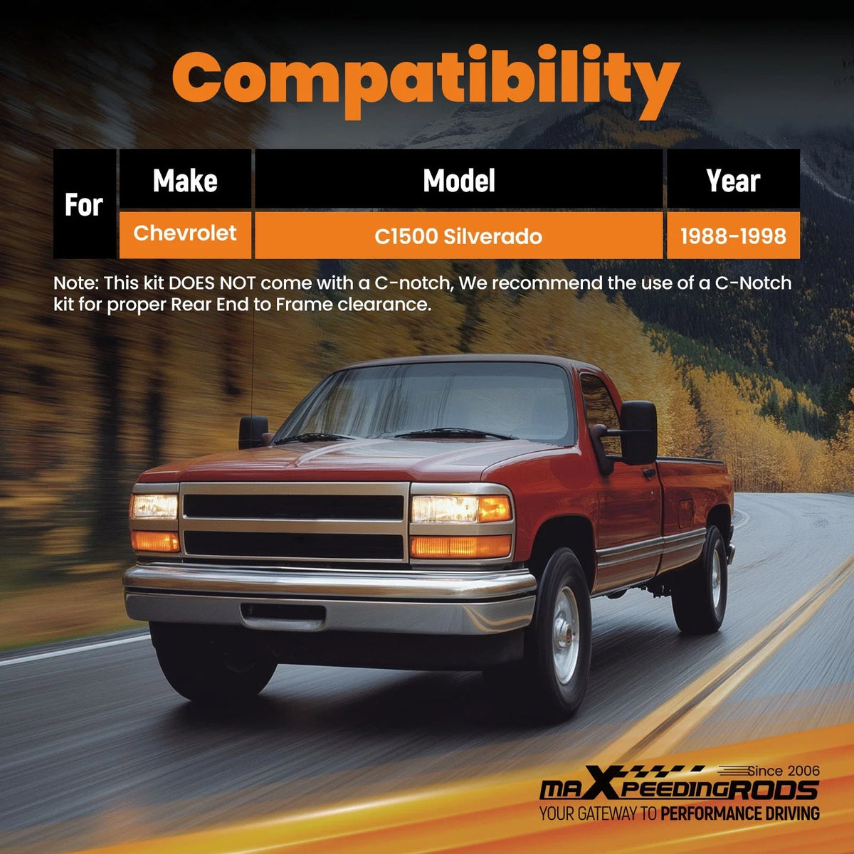 6" Flip Axle Kit compatible with Chevrolet C1500 Silverado 88-98