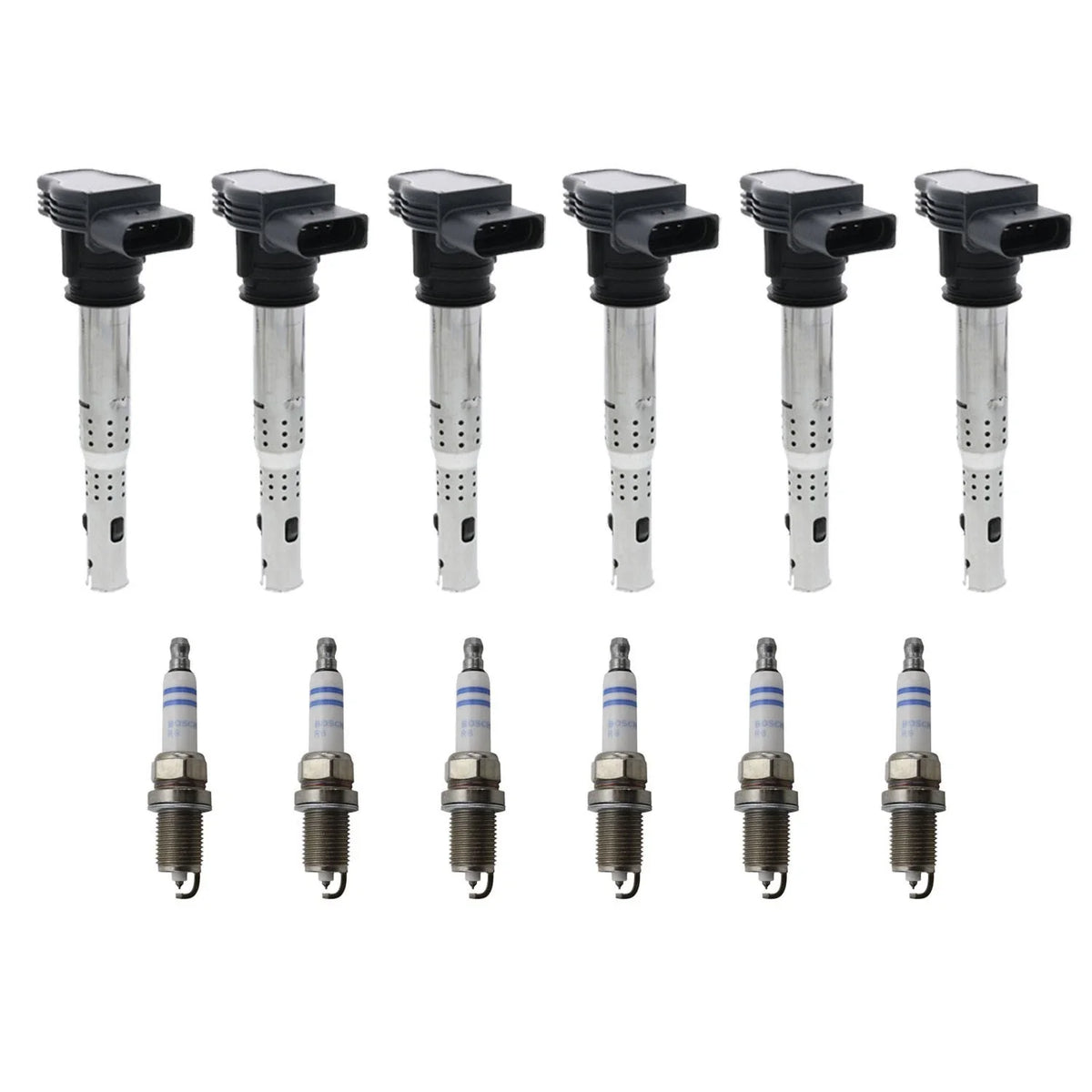 Set of 6 Ignition Coils & Bosch Platinum Spark Plugs for Audi A4 A5 A6 Q5 S5 (2008–2016)