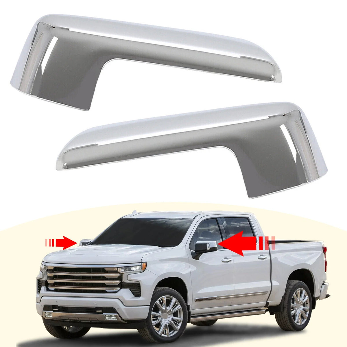 Set of 2 Chrome Replacement Mirror Cap Covers for Chevy Silverado 1500 (2019–2024)