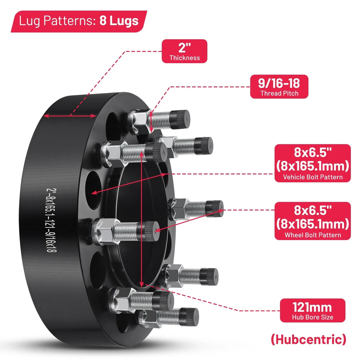2Pc 2" Hubcentric Wheel Spacers 9/16"x18 for Ram 2500 (2011–2012)