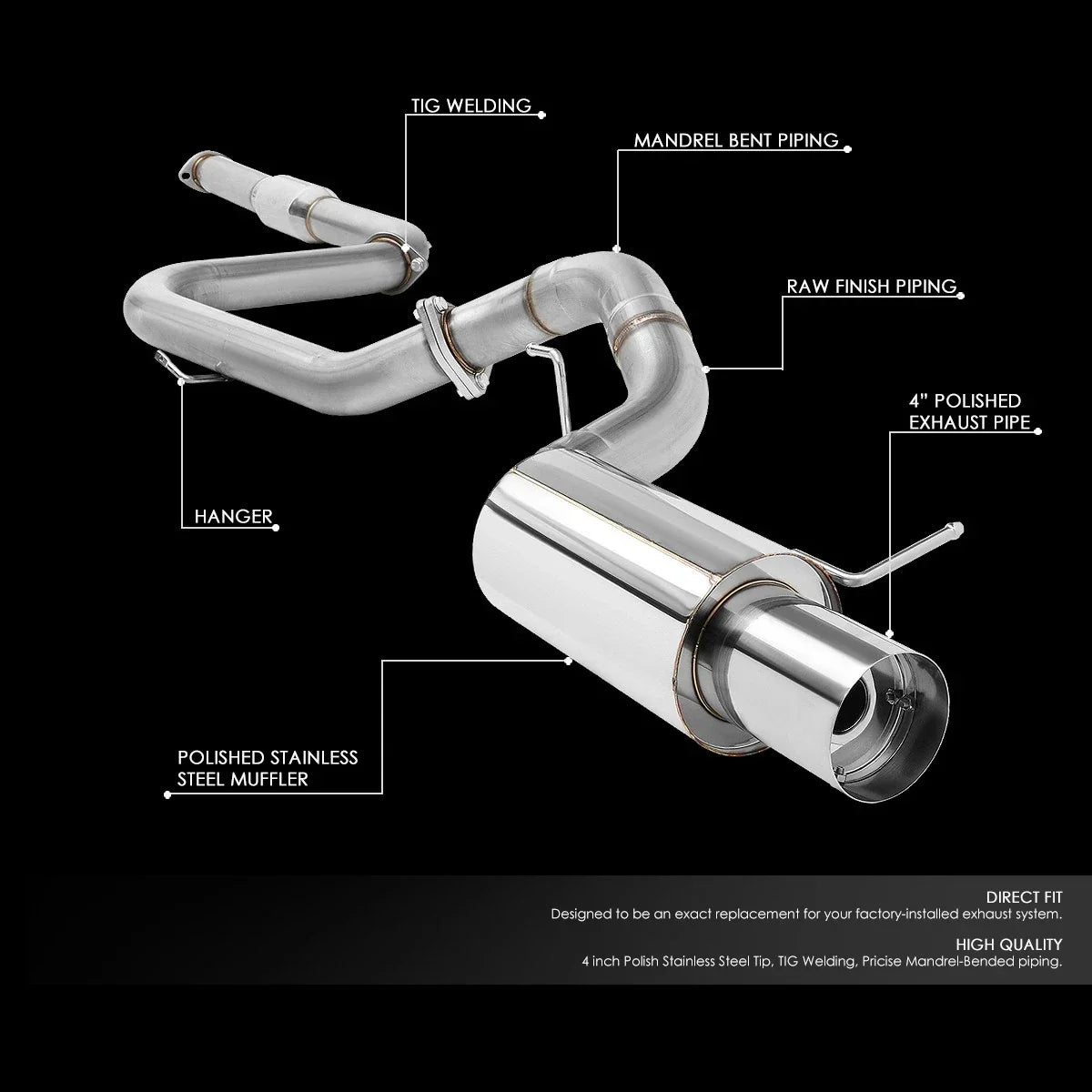 Catback Exhaust Pipe 2.25" for Eclipse 3G V6 (1995–1999) - 4" Muffler Tip