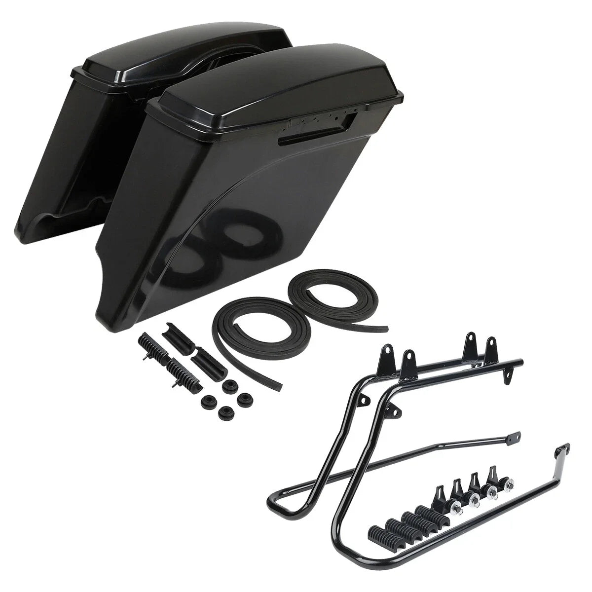 5" Stretched Hard Saddle Bags & Conversion Bracket for Harley Softail (1984–2017)