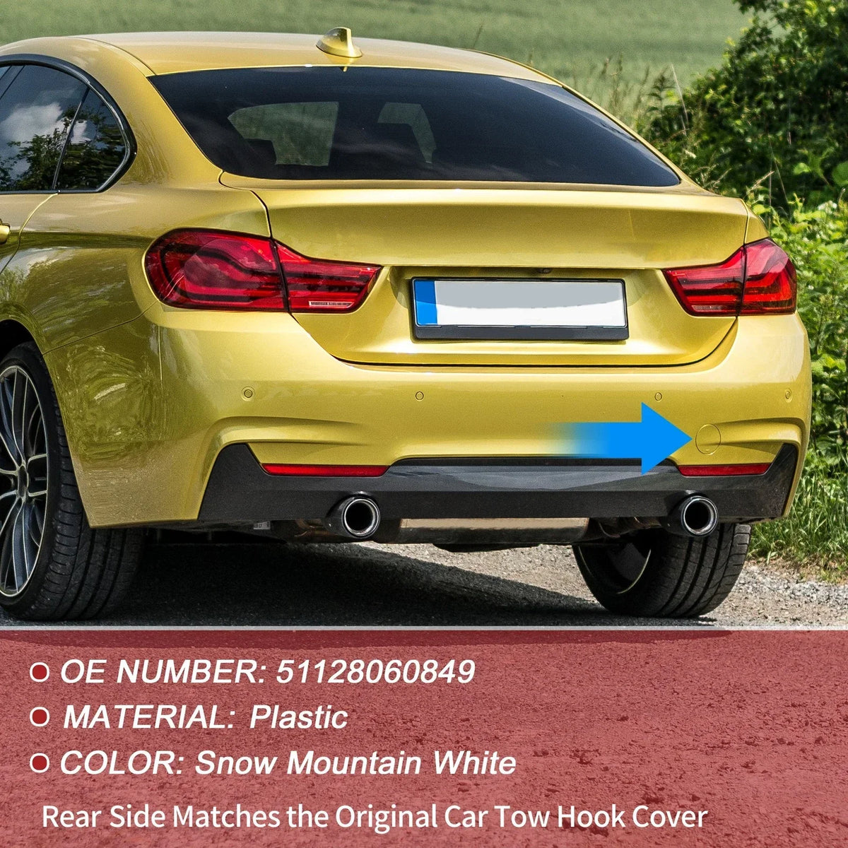 White Rear Bumper Tow Hook Cover Compatible with BMW 428i (2014-2016)