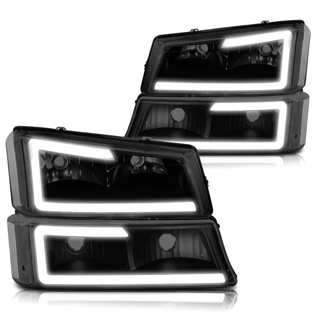 LED DRL Smoked Lens Headlights/Lamps + Bracket for Chevy Avalanche Silverado (2003–2007)