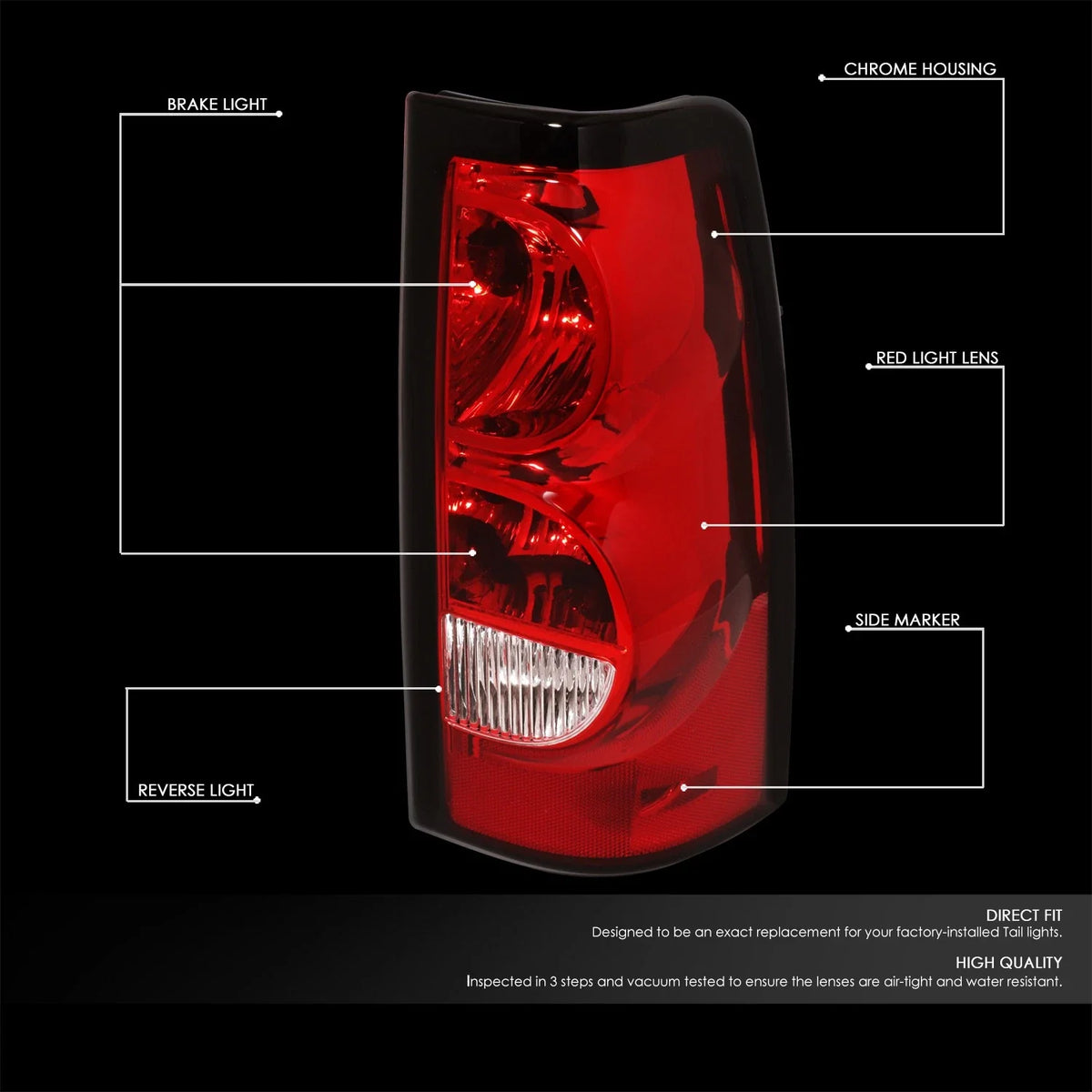 Rear Brake Tail Lights for Chevy Silverado Fleetside (2003–2007) - Red Lens