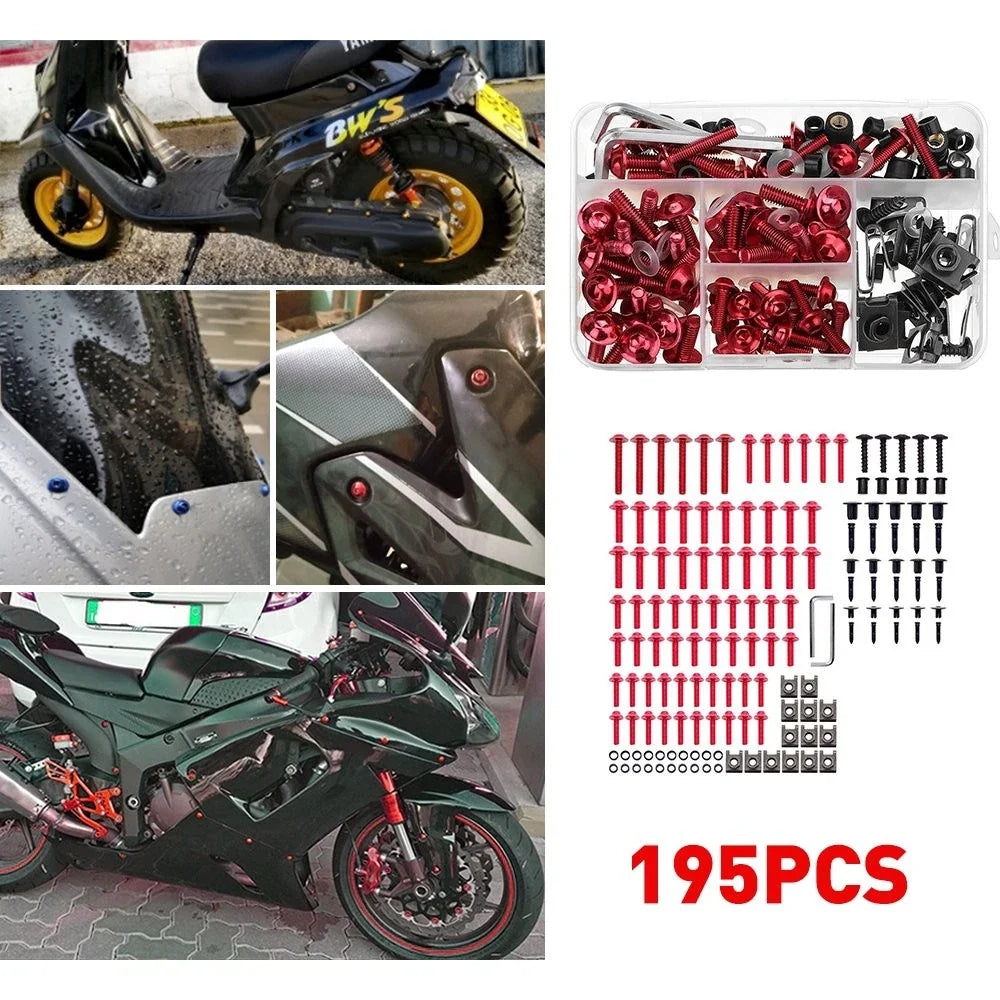 Universal Bolts Fairing Fasteners for Motorcycle (Black/Red)