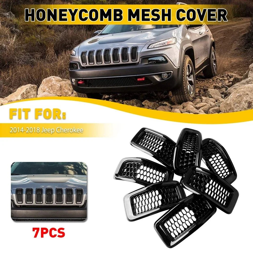 Honeycomb Mesh Front Grille Insert Gloss Black for Jeep Cherokee 2014-2018