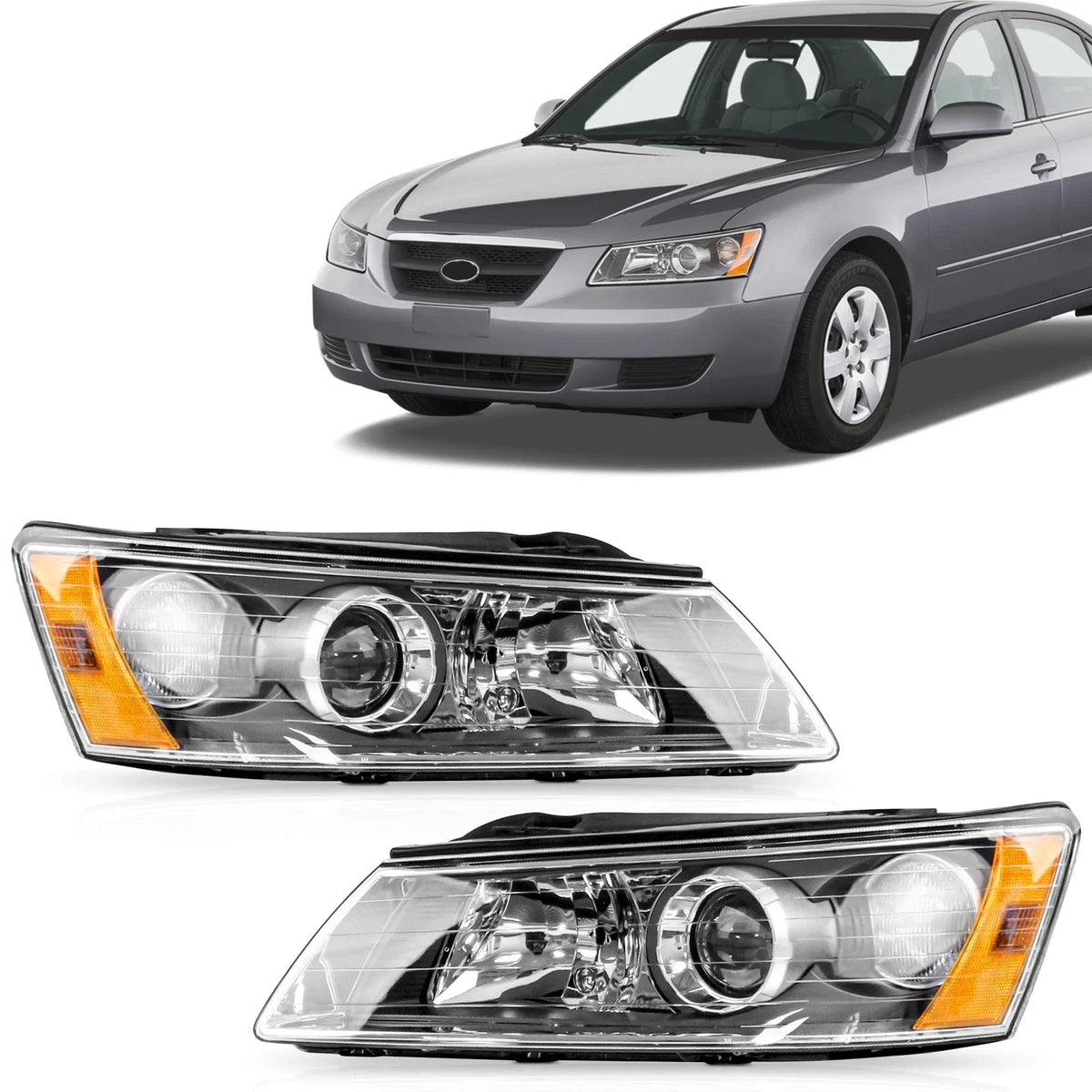 Set of 2 Headlight Assemblies for Hyundai Sonata (2006–2008)