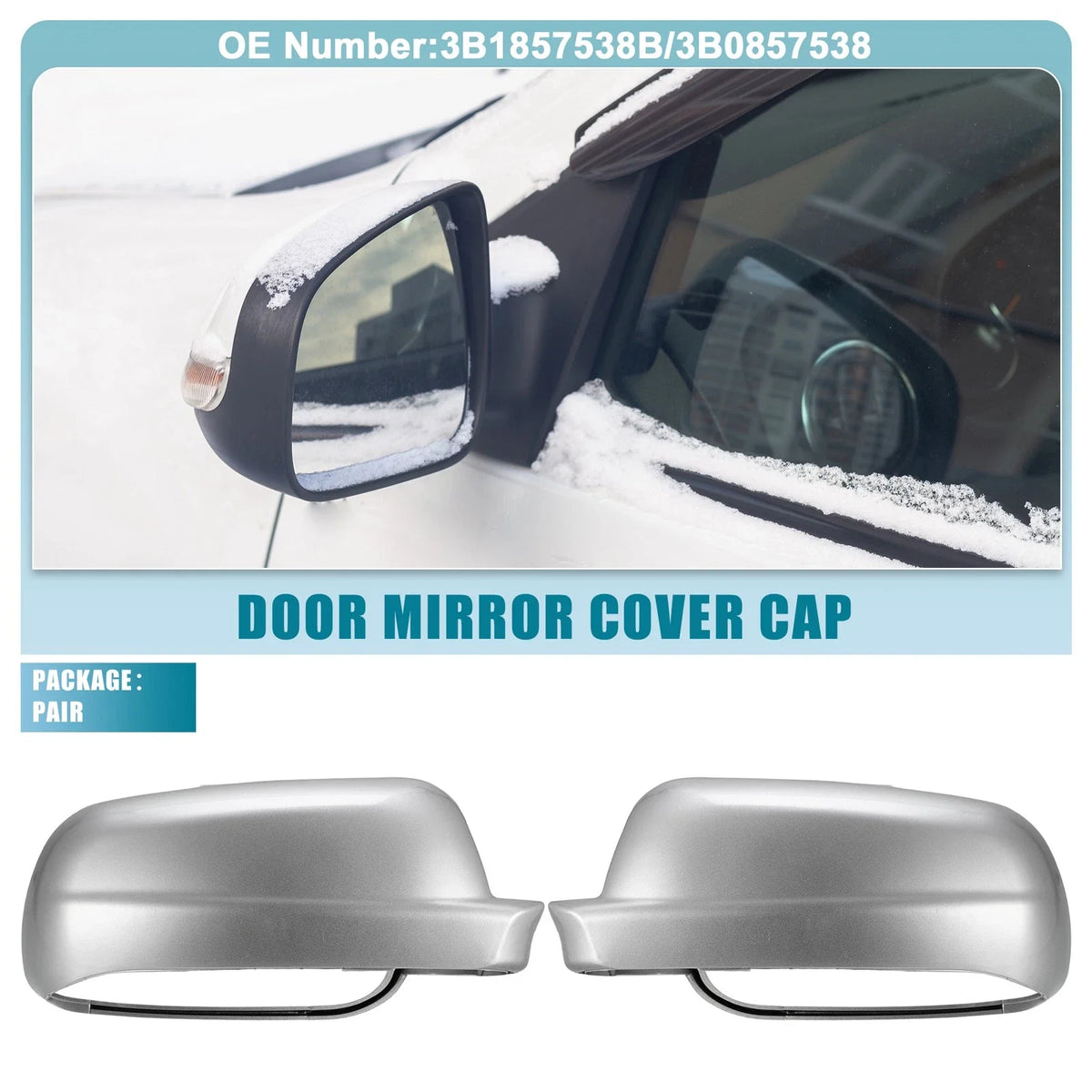 1 Pair Rearview Mirror Cover for VW Jetta (1999–2005) NO.3B1857538B/3B0857538 Silver Tone
