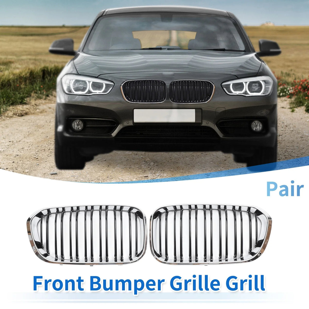 Pair Front Upper Bumper Grille for BMW 1 Series F20 (2012–2019) Chrome