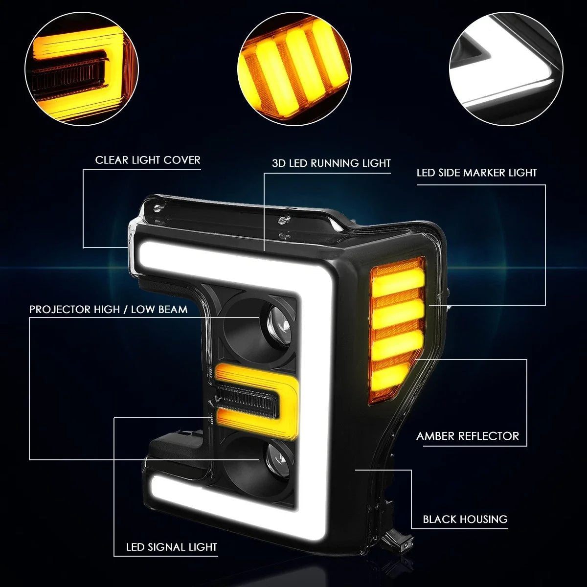 LED DRL Dual Projector Headlight for Ford Super Duty (2017-2019)