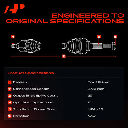 2017-2019 Nissan Sentra Front Driver Side CV Axle Assembly