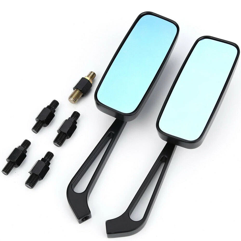 Universal Rectangle Smoke Blue Motorcycle Rearview Side Mirrors 8mm 10mm