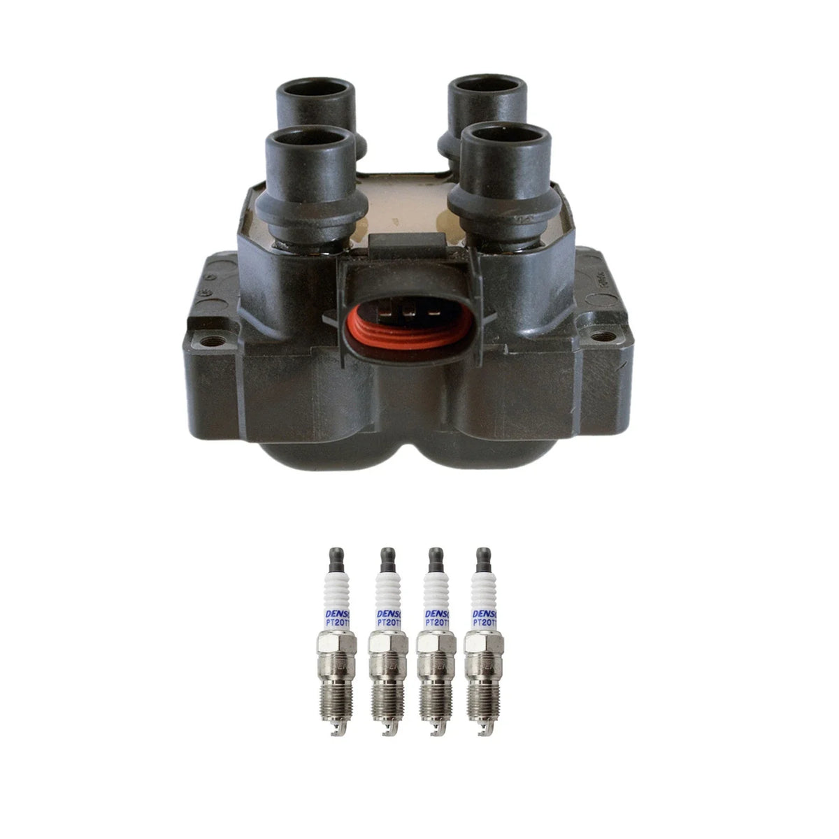 Denso Ignition Coil & 4 Platinum Spark Plugs Kit for 626, Contour, Escort, Mustang (L4)