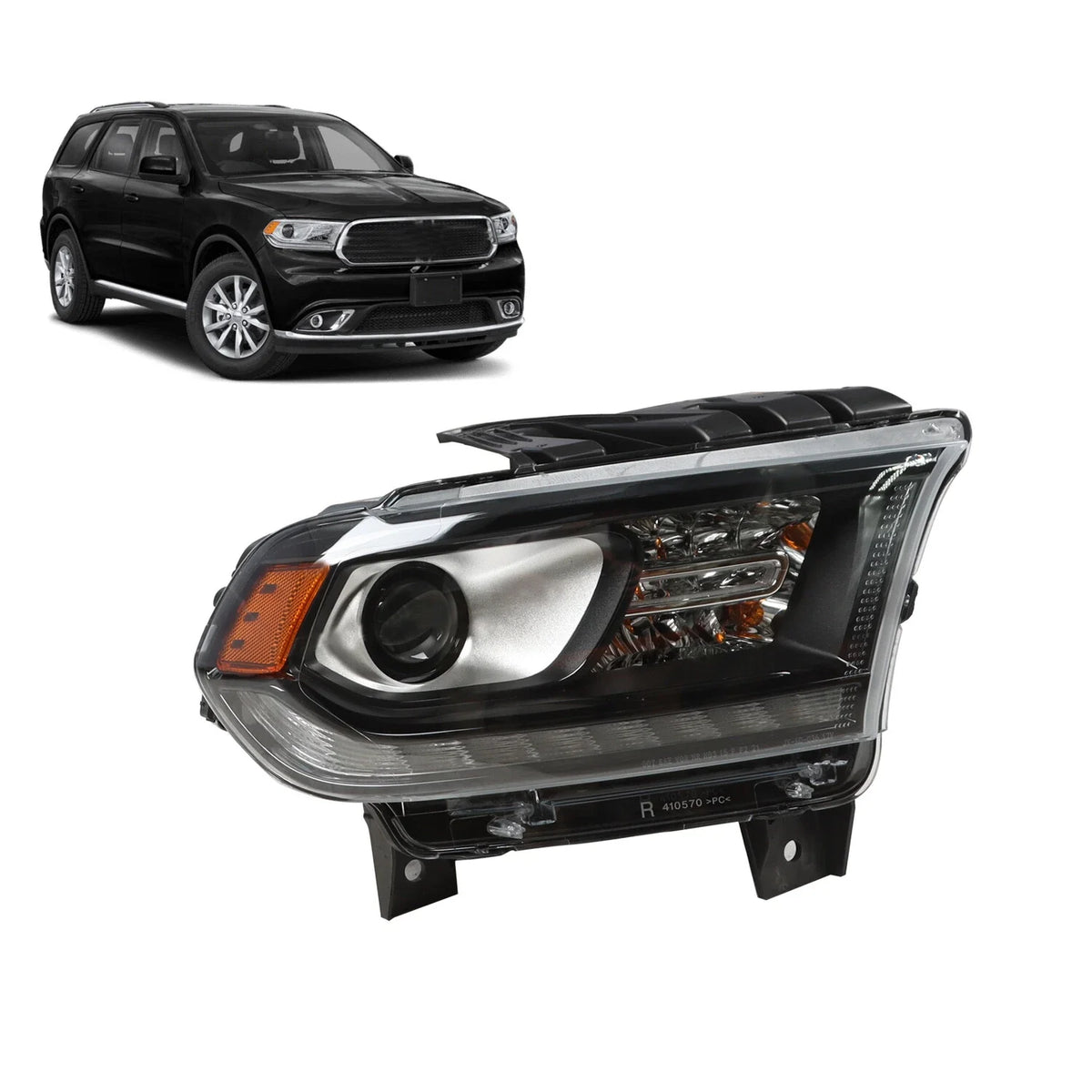 Black HID LED DRL Right Headlight for Dodge Durango 2016-2020
