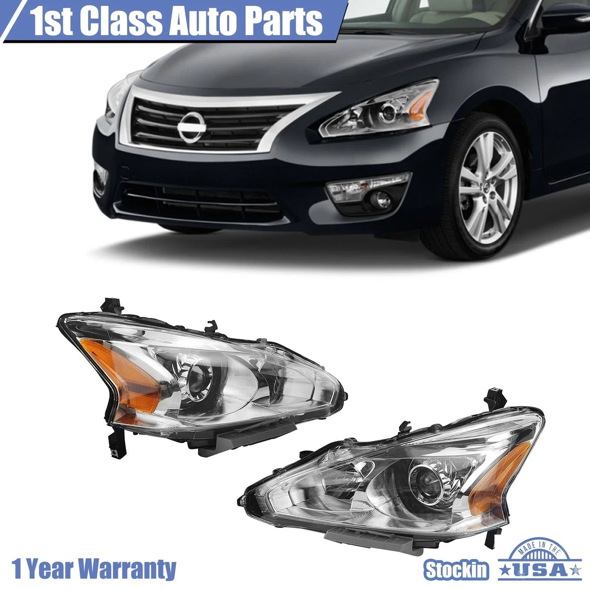 Headlight Assembly for Nissan Altima Sedan (2013–2015) Chrome Projector
