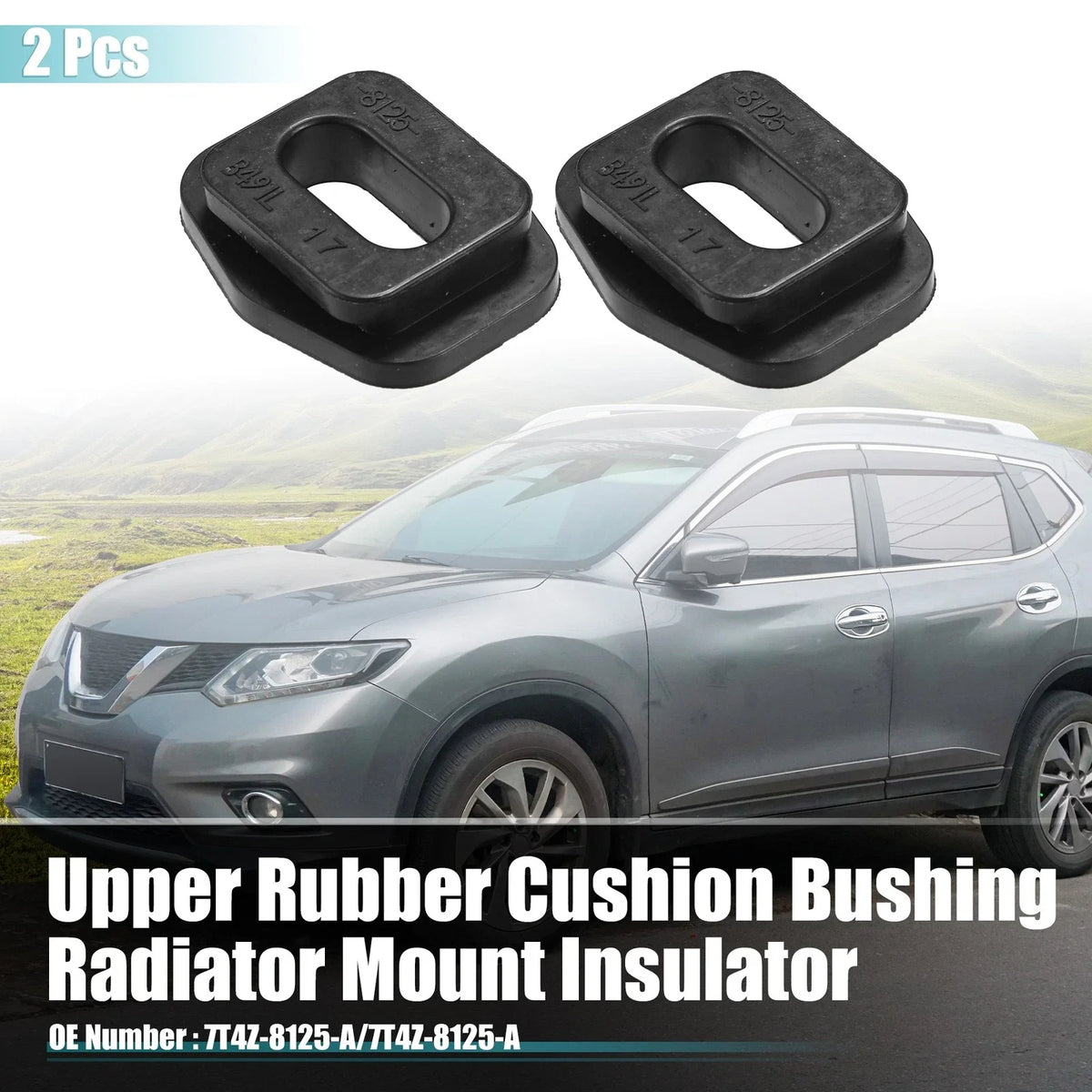 2X Upper Rubber Radiator Mount for Ford Edge (2007–2014) No.7T4Z-8125-A Black