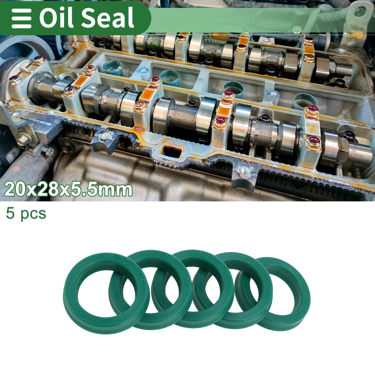 Set of 5 Oil Seal Rotary Shaft Seal 20x28x5.5mm High Pressure Green