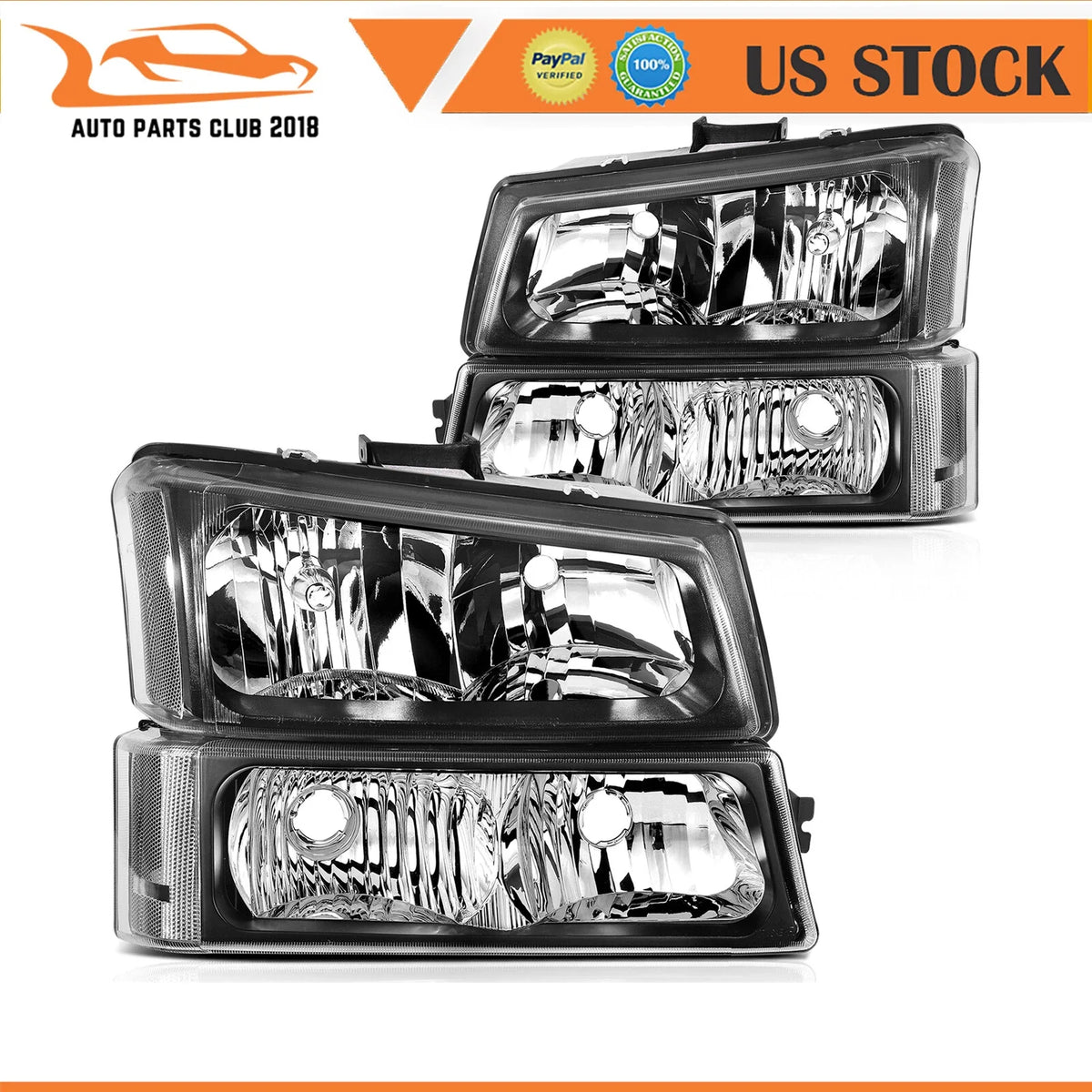 Headlight Assembly Pair for Chevrolet Avalanche (2003–2006) Black