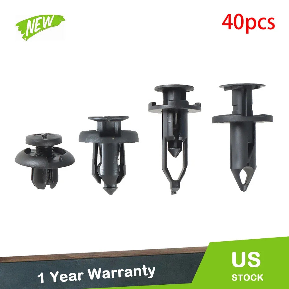 Set of 40 Black Plastic Rivets Fasteners for Universal Automobiles