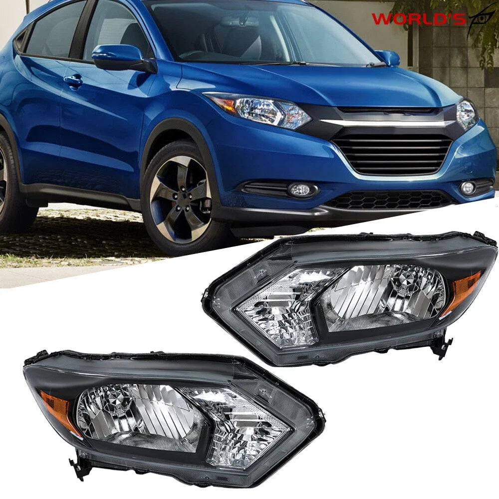 Set of 2 Black Halogen Headlights for Honda HR-V (2016–2018)