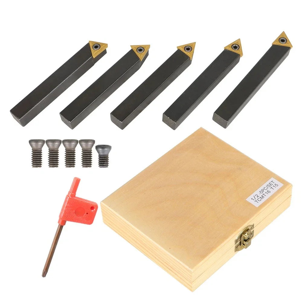 5-Piece Lathe Indexable Carbide Insert & Turning Tool Bit Holder Kit