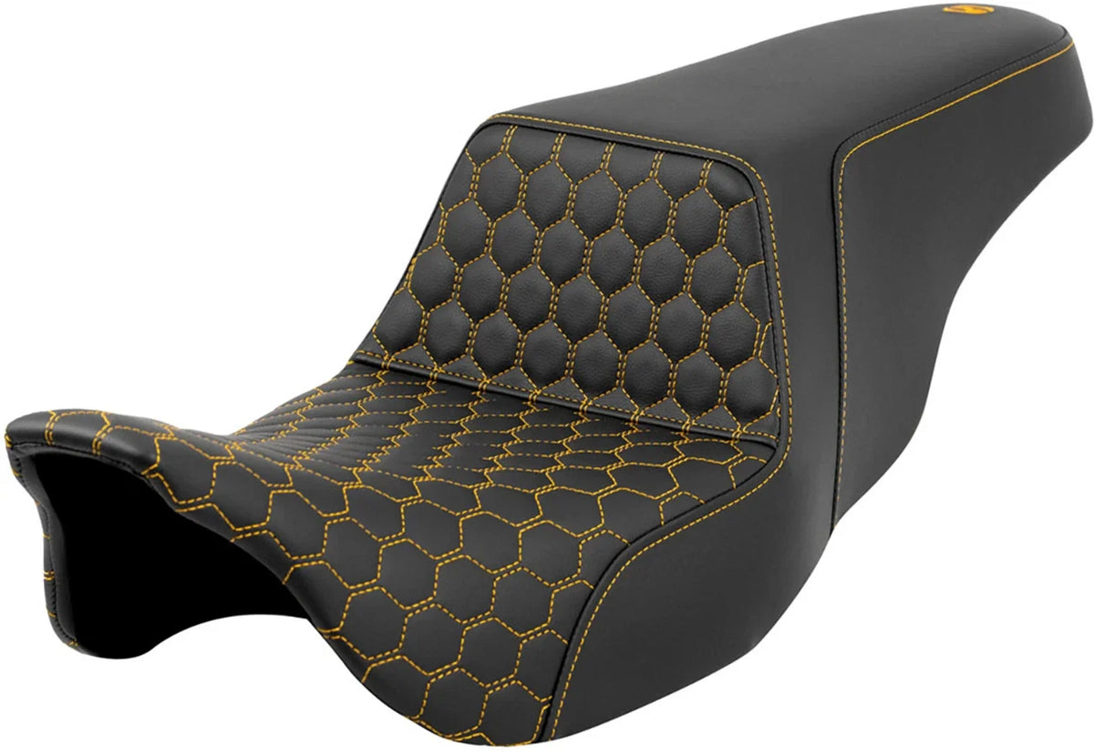 SADDLEMEN Step-Up Seat for FL (2008–2023) - Honeycomb, Gold Stitching 808-07B-17707