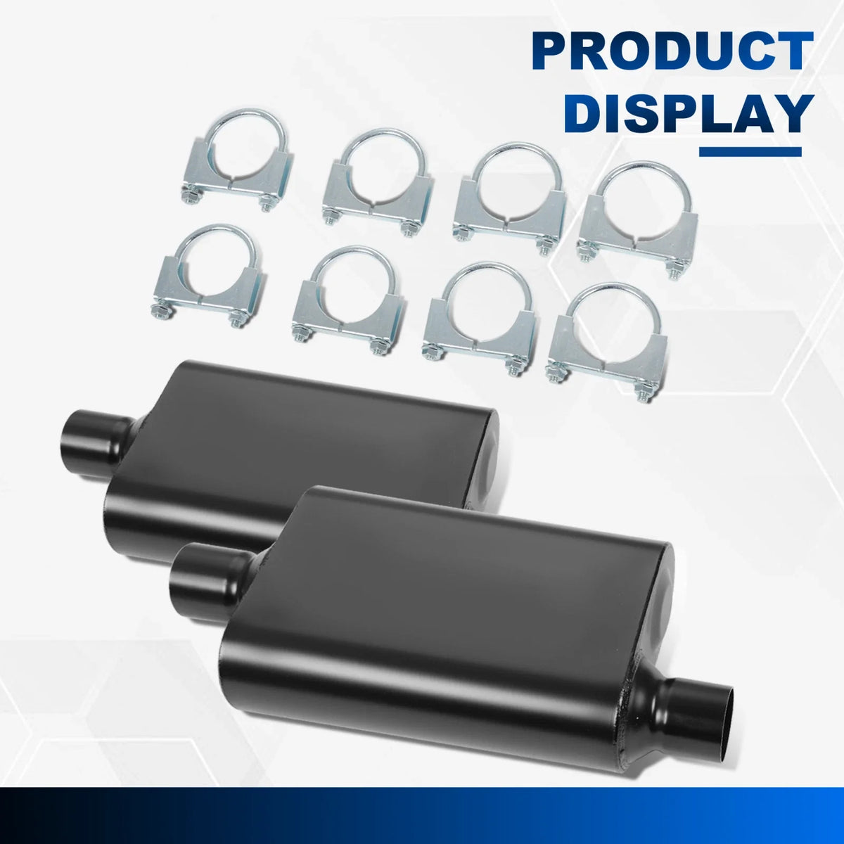 16Pcs Muffler & Clamp Exhaust System Kit for Hot Rod